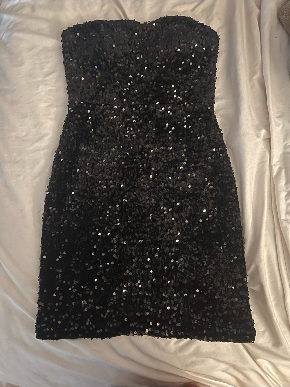 Strapless Black Sequin Mini Dress